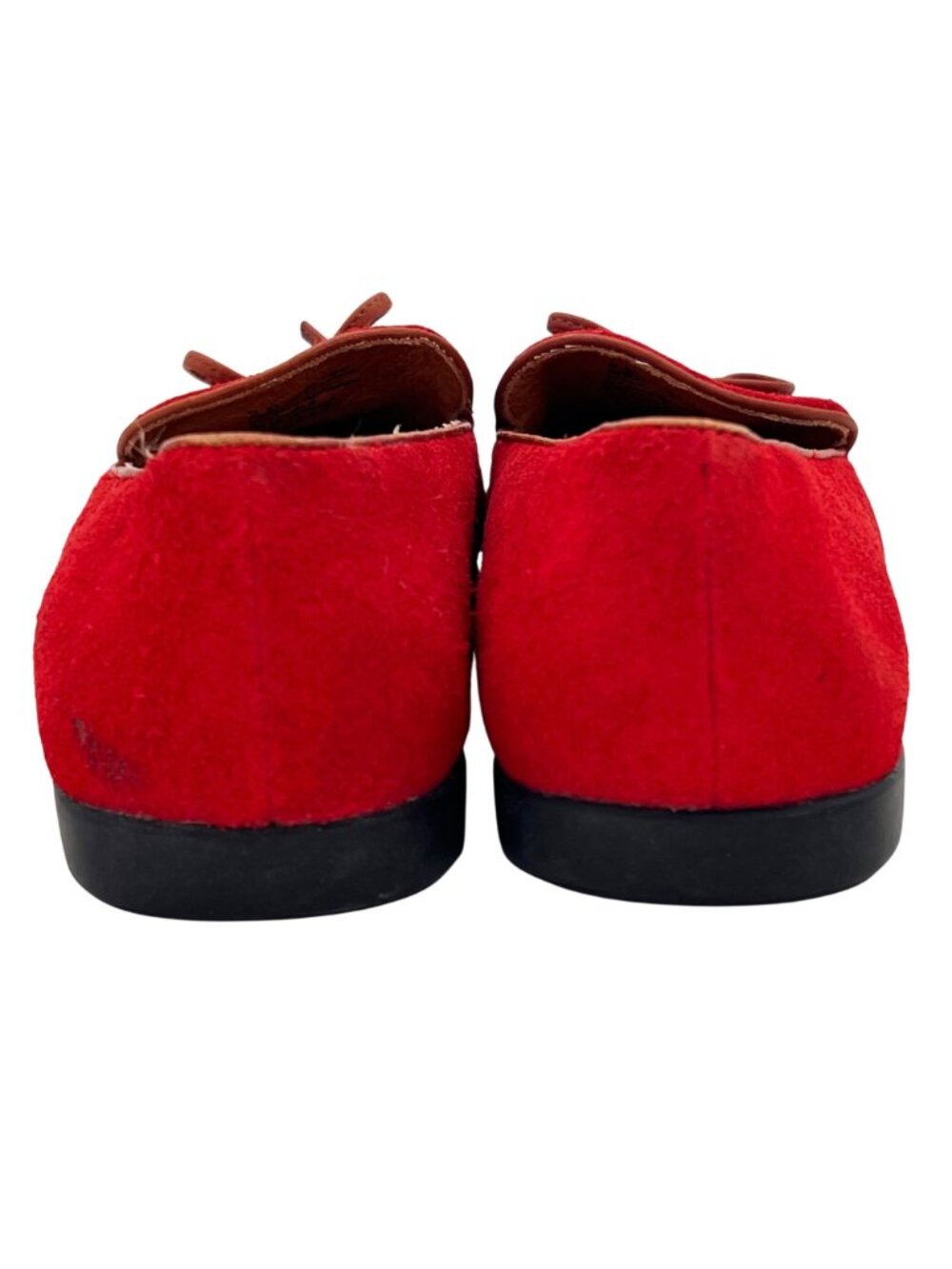 Lands End Red Suede Loafers Leather Upper Womens Size 6B Vintage With Bow Detail - Picture 8 of 14
